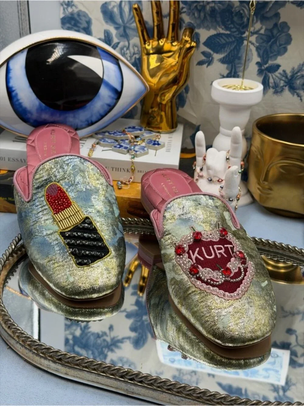 🆕 KURT GEIGER LONDON 🧿 NWOB Pink Embroidered Slipper Shoes - Sz 37 US 7 - Picture 5 of 16
